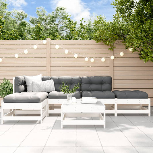 Salon de jardin 6 pcs avec coussins blanc bois massif