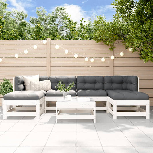 Salon de jardin 7 pcs avec coussins blanc bois massif