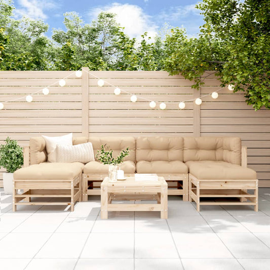 Salon de jardin 7 pcs avec coussins bois massif