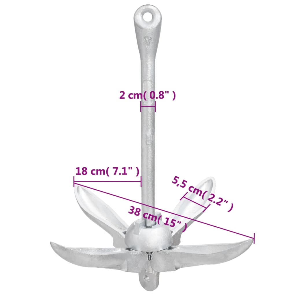 Ancre pliable argenté 4 kg fonte galvanisée à chaud