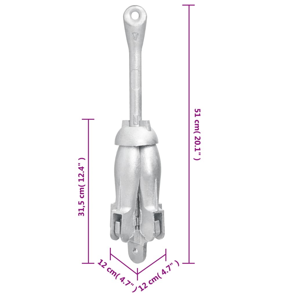 Ancre pliable argenté 6 kg fonte galvanisée à chaud