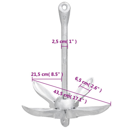 Ancre pliable argenté 6 kg fonte galvanisée à chaud