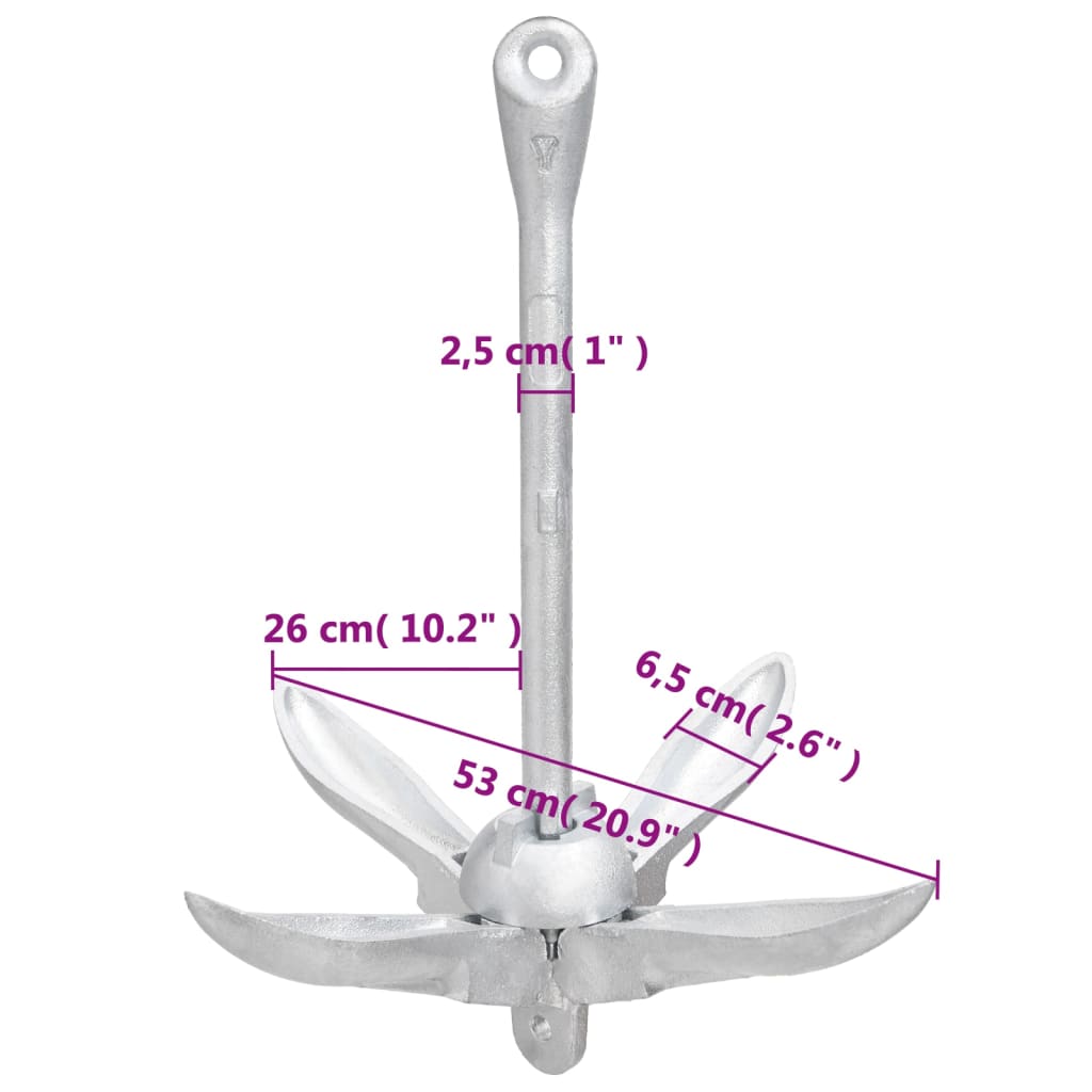 Ancre pliable argenté 8 kg fonte galvanisée à chaud