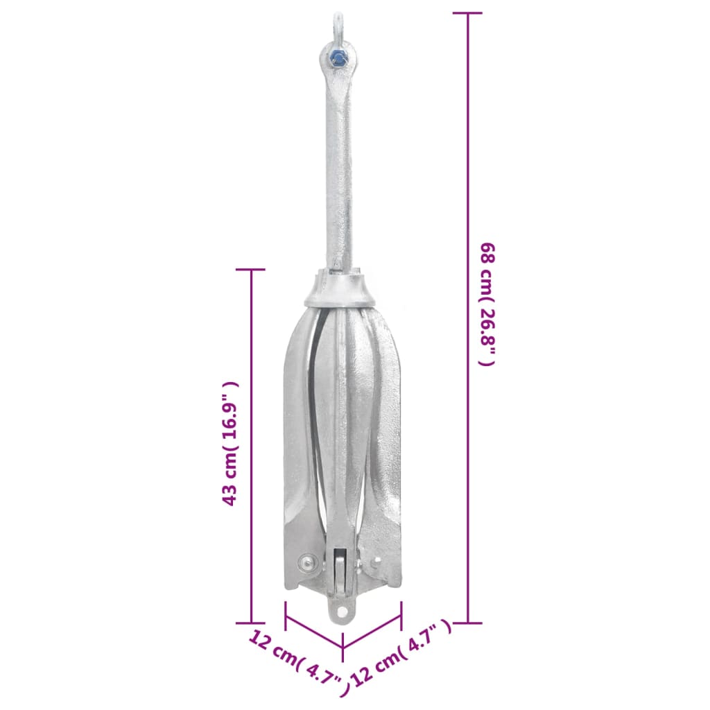 Ancre pliable argenté 12 kg fonte galvanisée à chaud