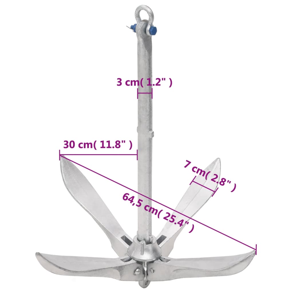 Ancre pliable argenté 12 kg fonte galvanisée à chaud