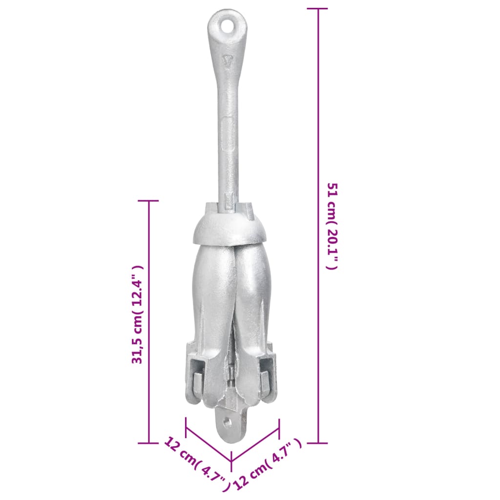 Ancre pliable avec corde argenté 6 kg fonte galvanisée à chaud