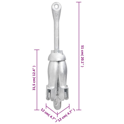 Ancre pliable avec corde argenté 6 kg fonte galvanisée à chaud