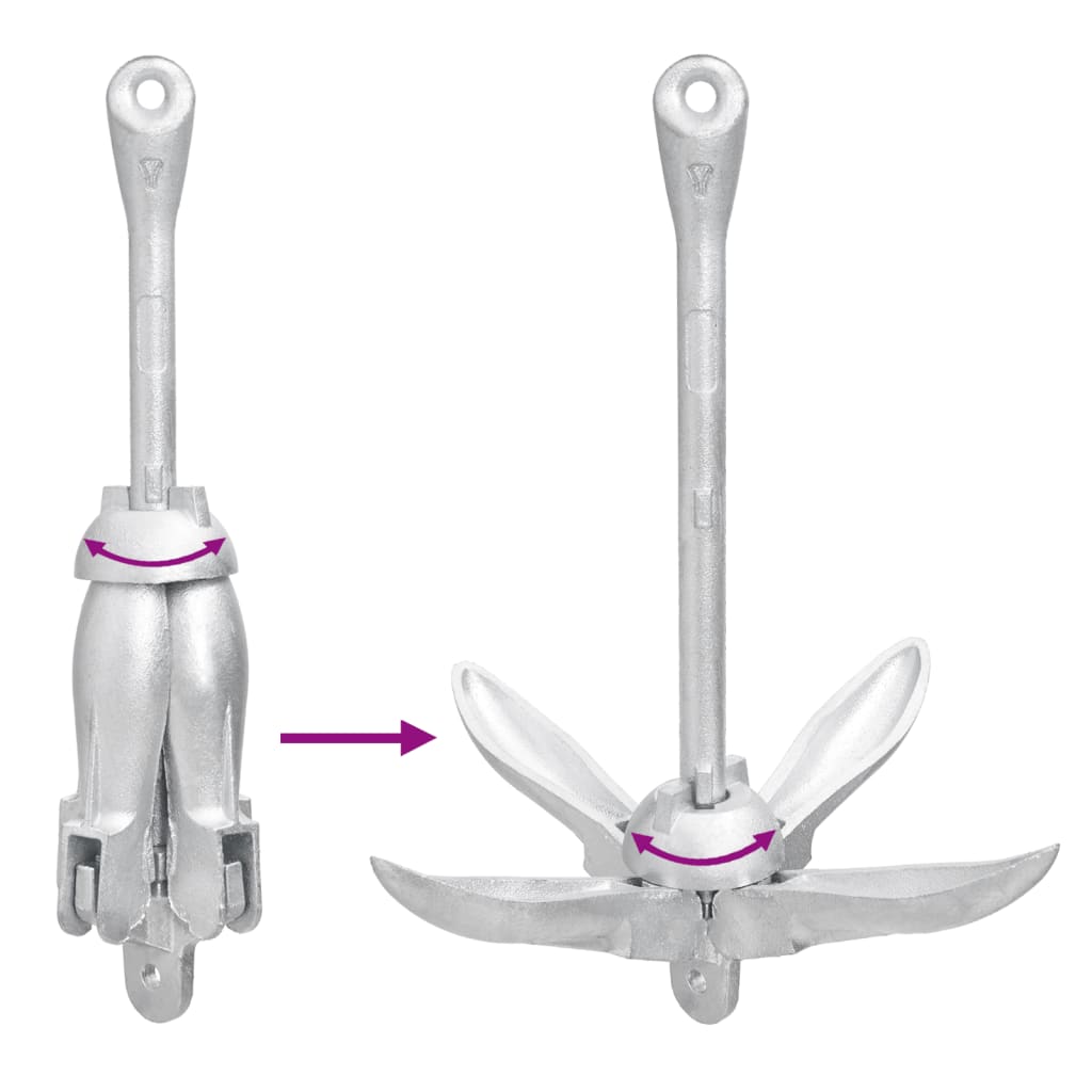 Ancre pliable avec corde argenté 6 kg fonte galvanisée à chaud