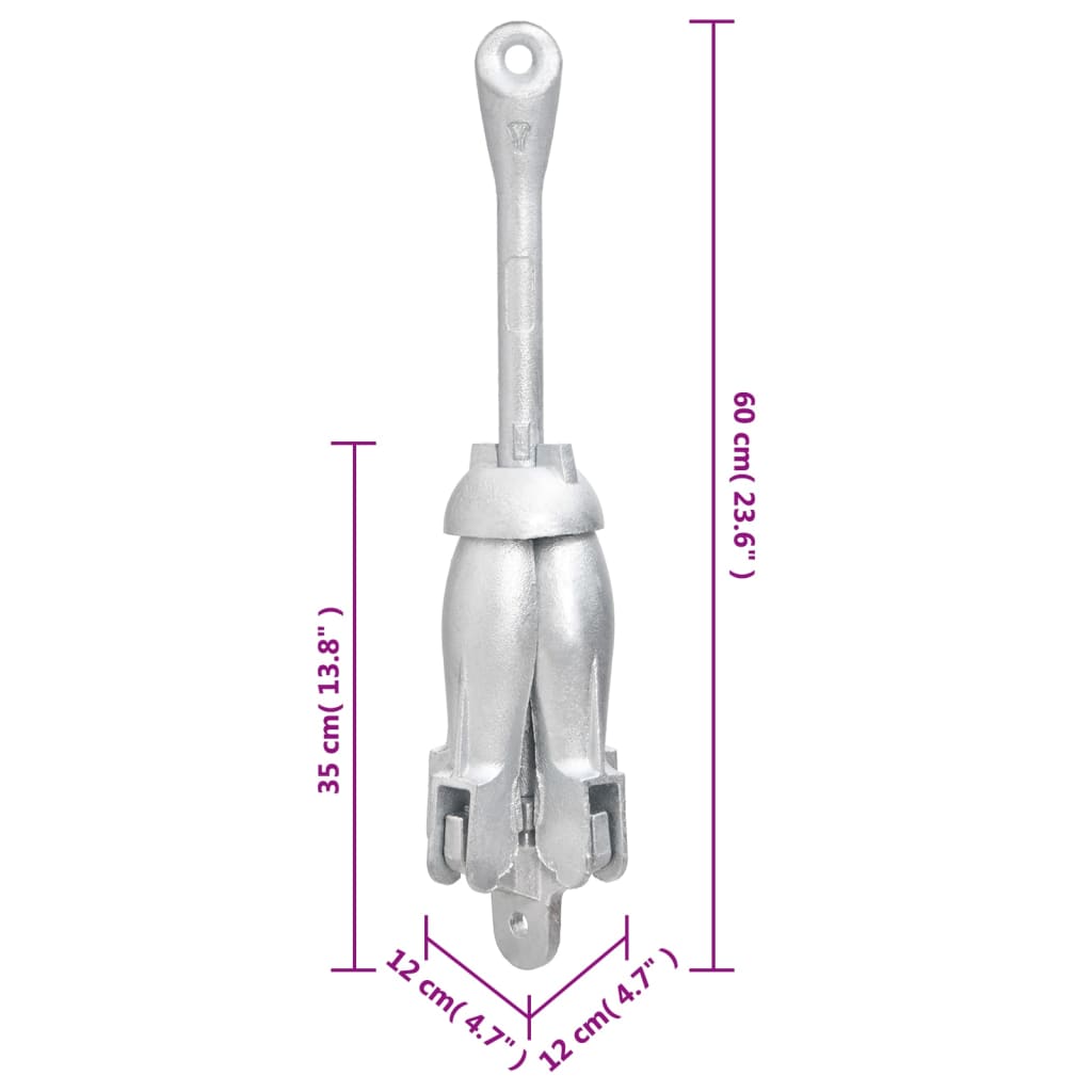 Ancre pliable avec corde argenté 8 kg fonte galvanisée à chaud