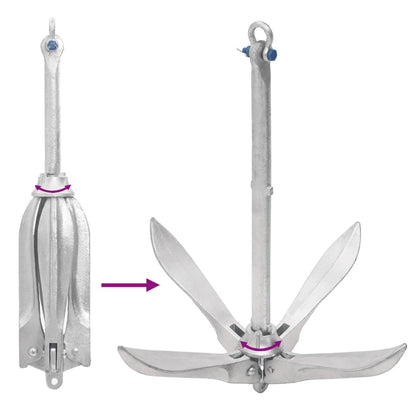 Ancre pliable avec corde argenté 12 kg fonte galvanisée à chaud