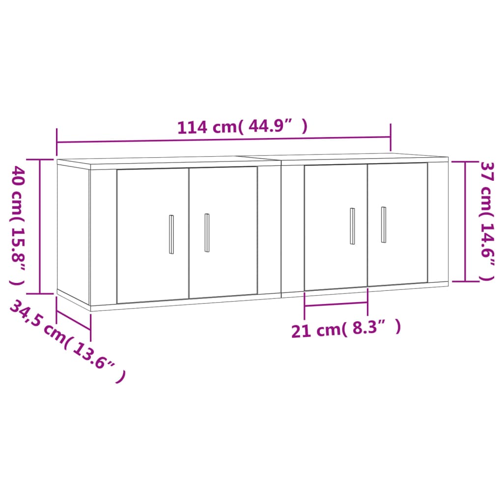 Meubles TV muraux 2 pcs chêne fumé 57x34,5x40 cm