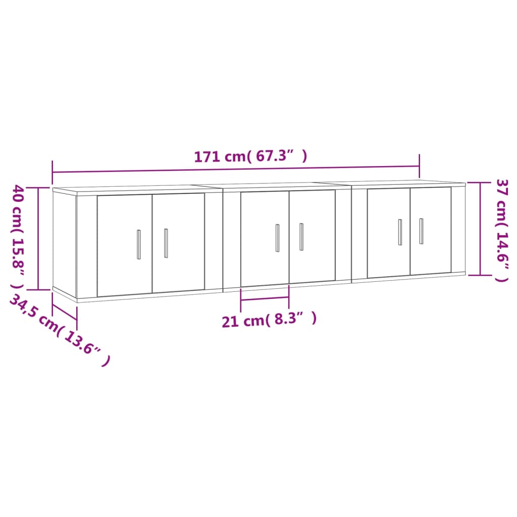 Meubles TV muraux 3 pcs blanc 57x34,5x40 cm