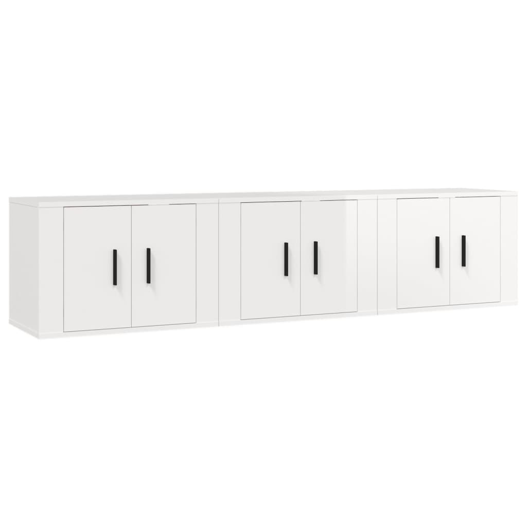 Meubles TV muraux 3 pcs blanc brillant 57x34,5x40 cm