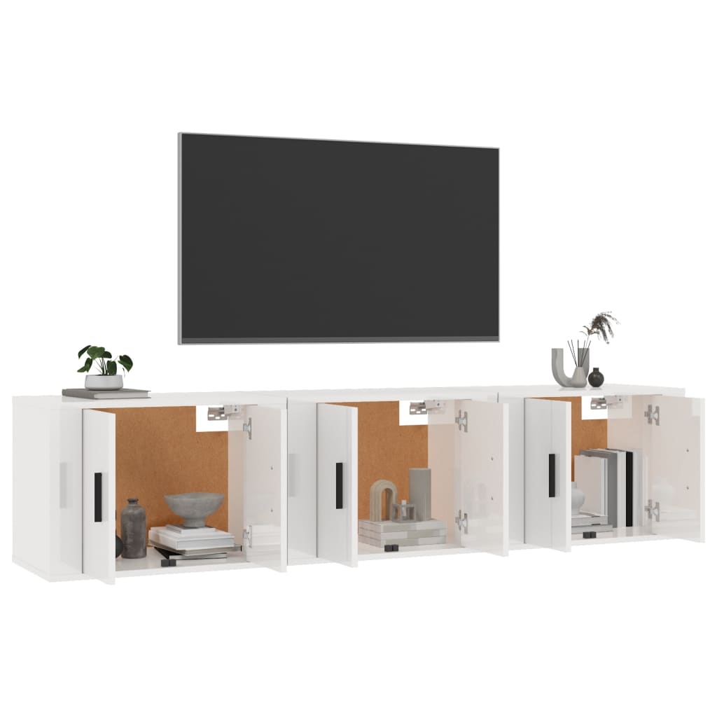 Meubles TV muraux 3 pcs blanc brillant 57x34,5x40 cm