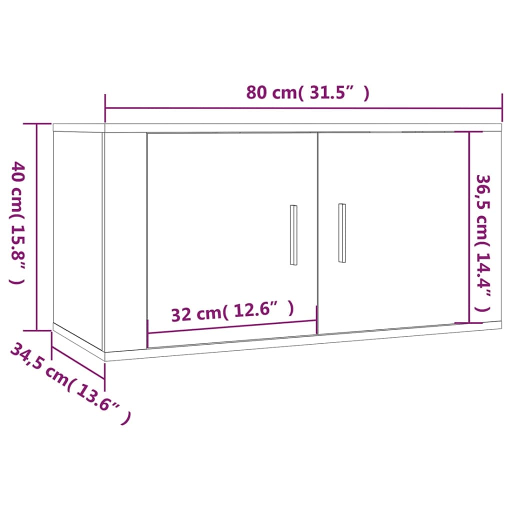 Meubles TV muraux 2 pcs blanc brillant 80x34,5x40 cm