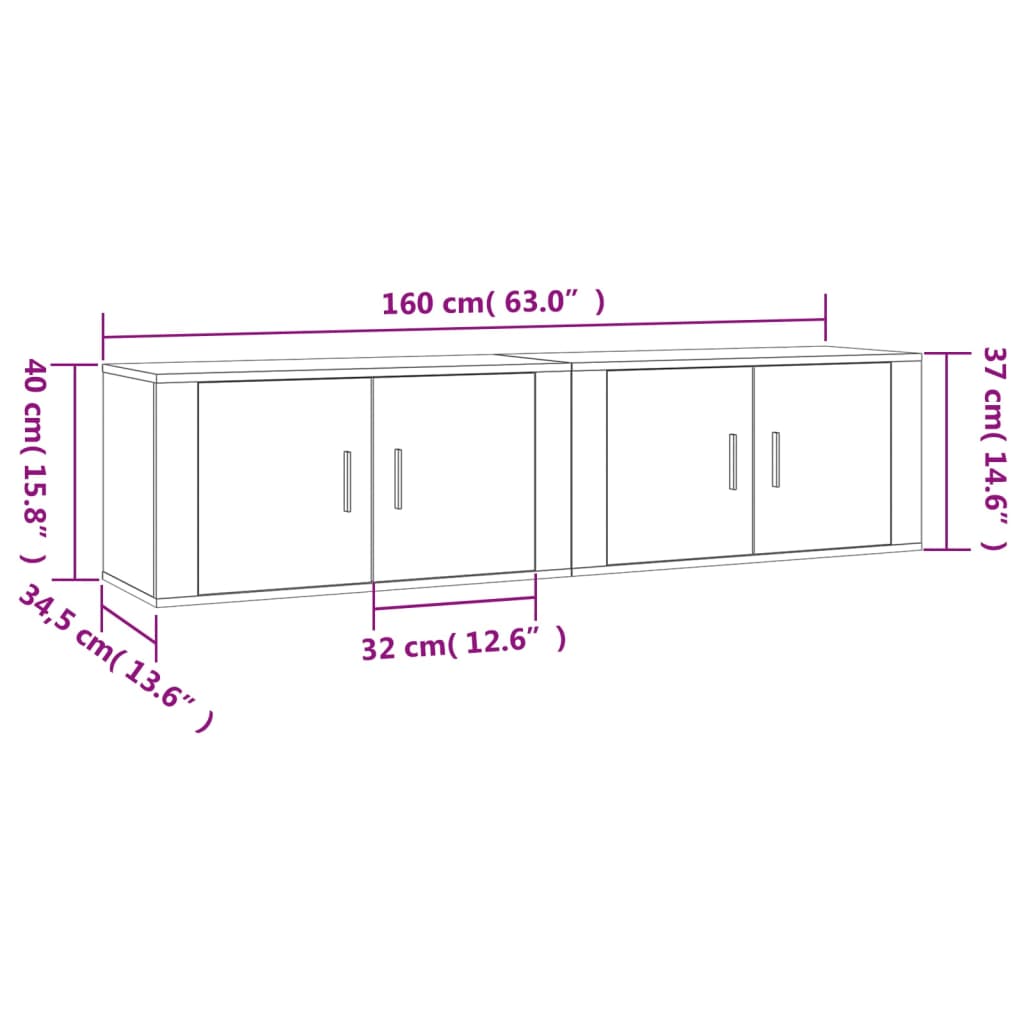 Meubles TV muraux 2 pcs chêne fumé 80x34,5x40 cm