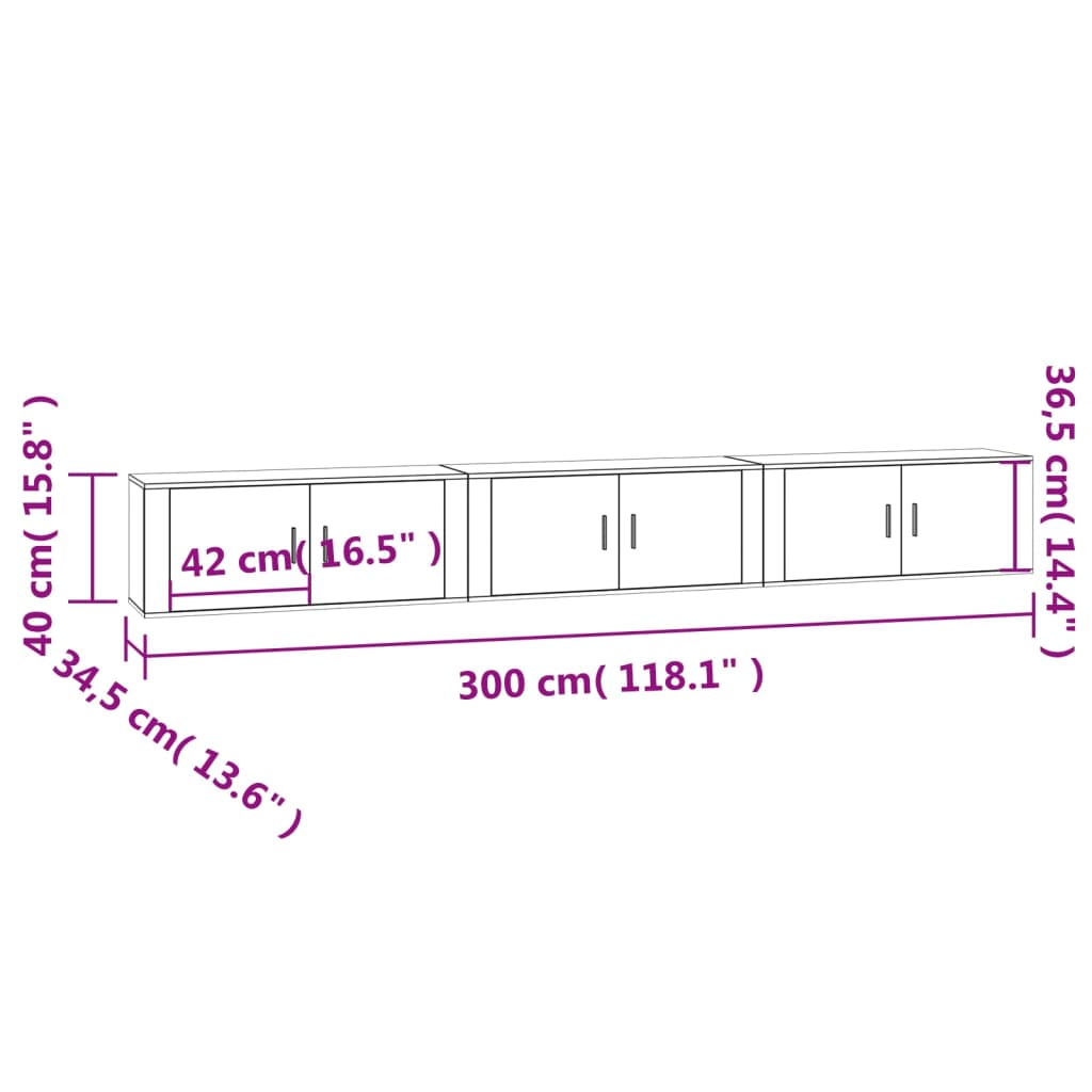 Meubles TV muraux 3 pcs blanc brillant 100x34,5x40 cm