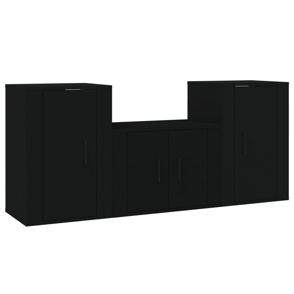 Ensemble de meubles TV 3 pcs Noir Bois d'ingénierie