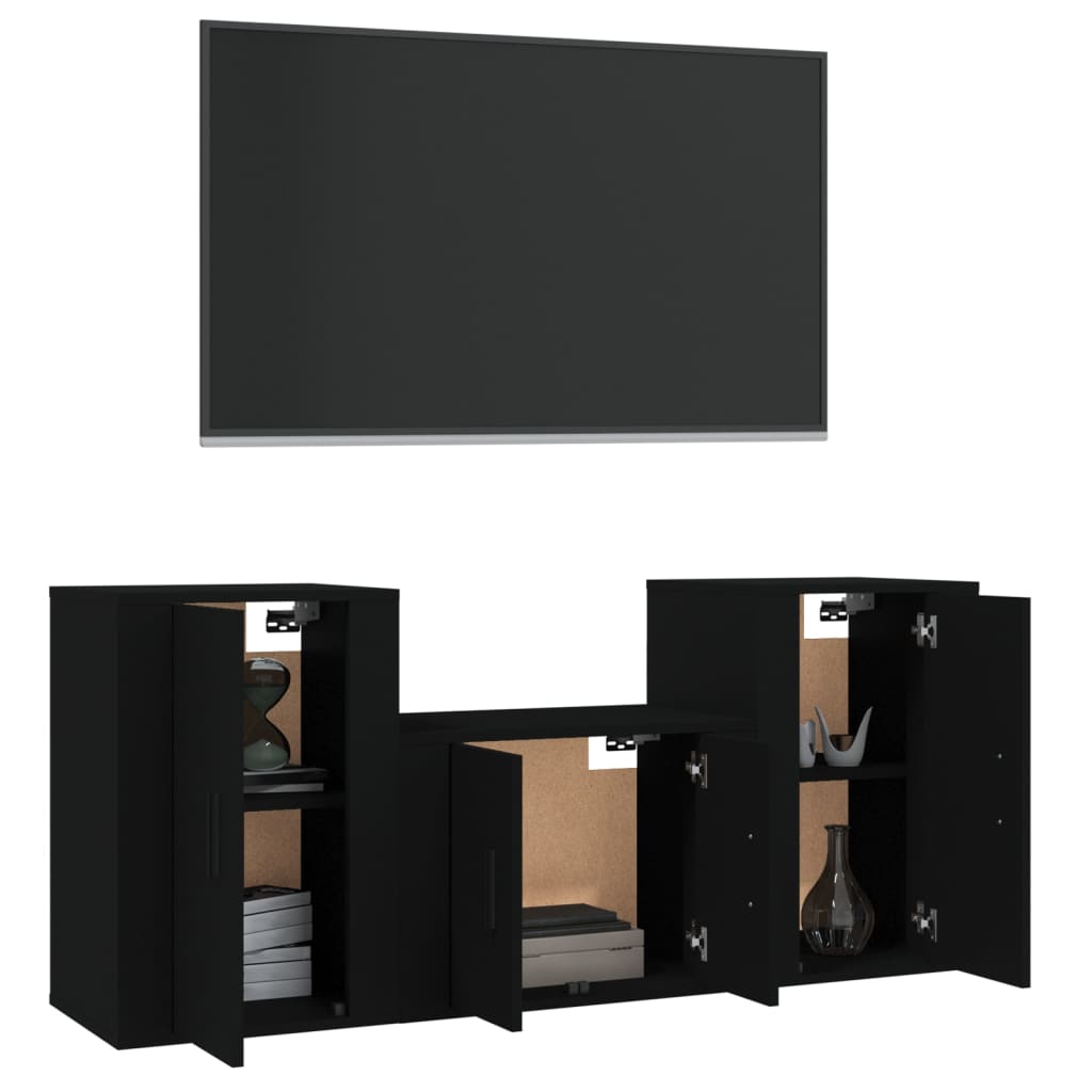 Ensemble de meubles TV 3 pcs Noir Bois d'ingénierie