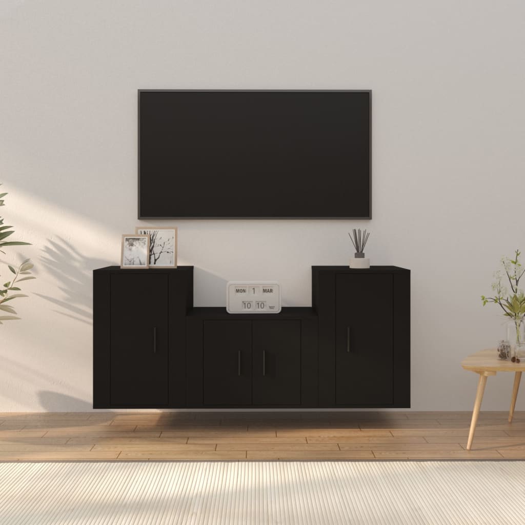 Ensemble de meubles TV 3 pcs Noir Bois d'ingénierie