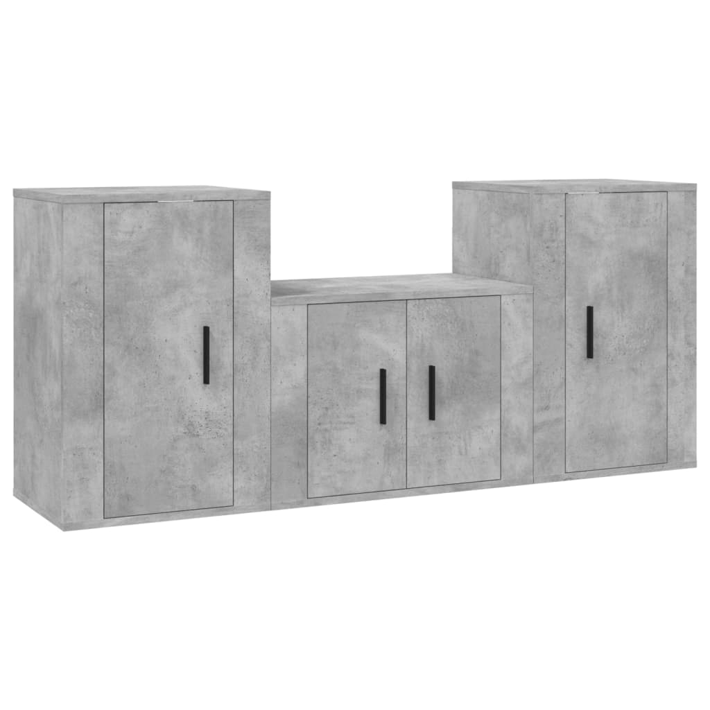 Ensemble de meubles TV 3 pcs Gris béton Bois d'ingénierie