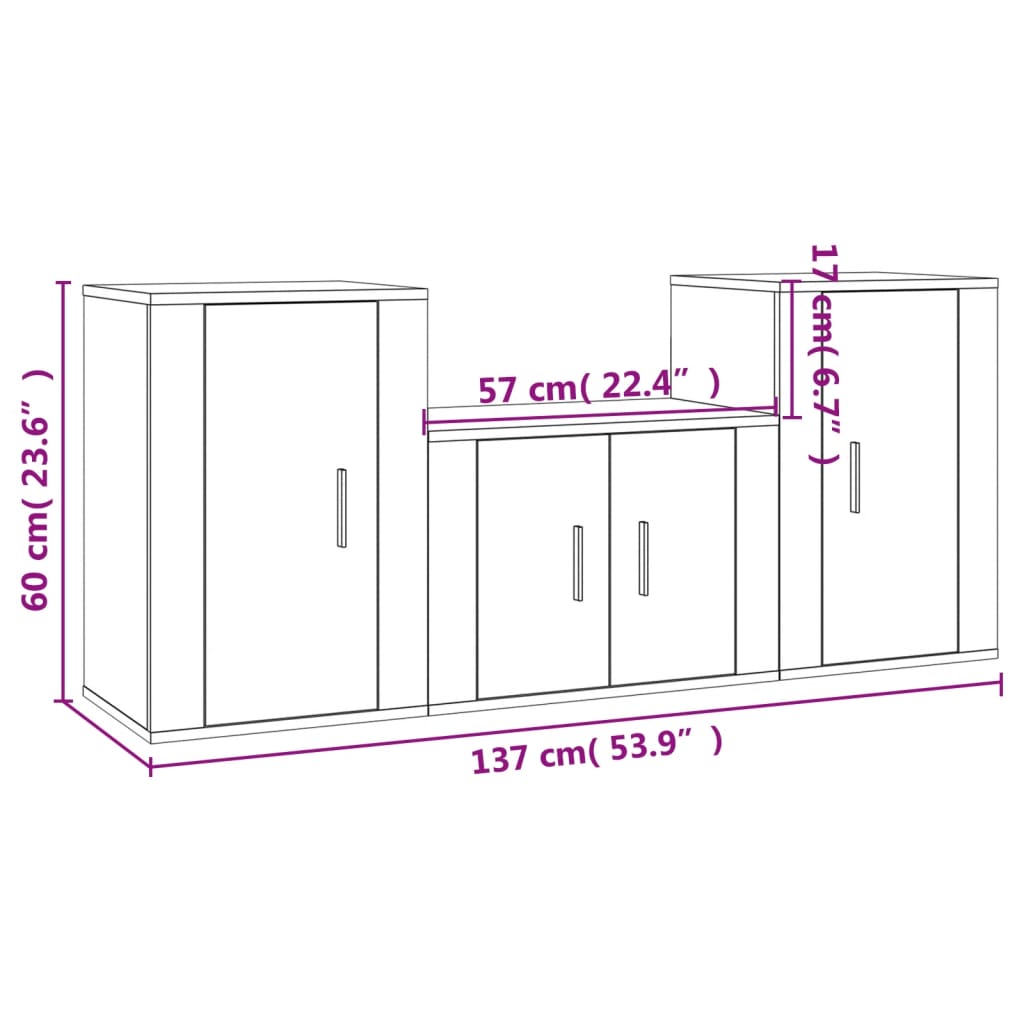 Ensemble de meubles TV 3 pcs Gris béton Bois d'ingénierie