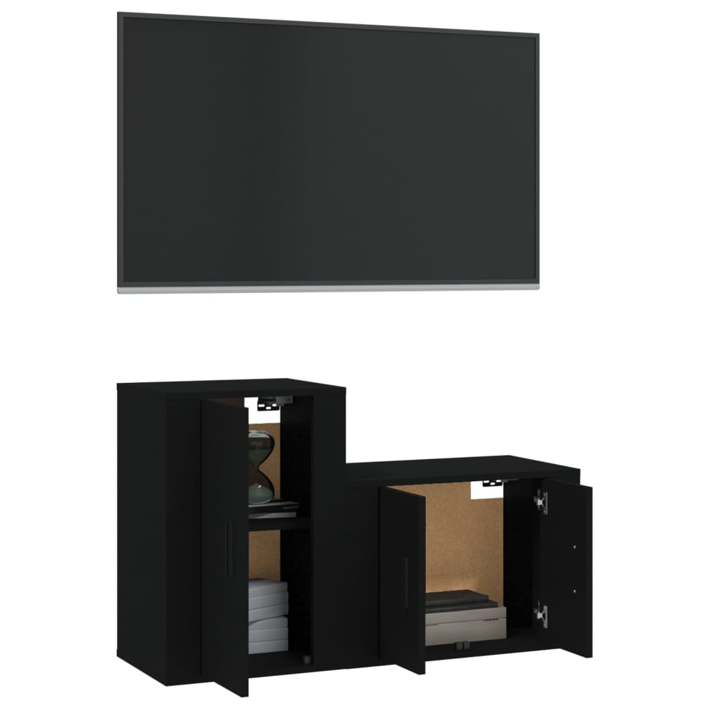 Ensemble de meubles TV 2 pcs noir bois d'ingénierie