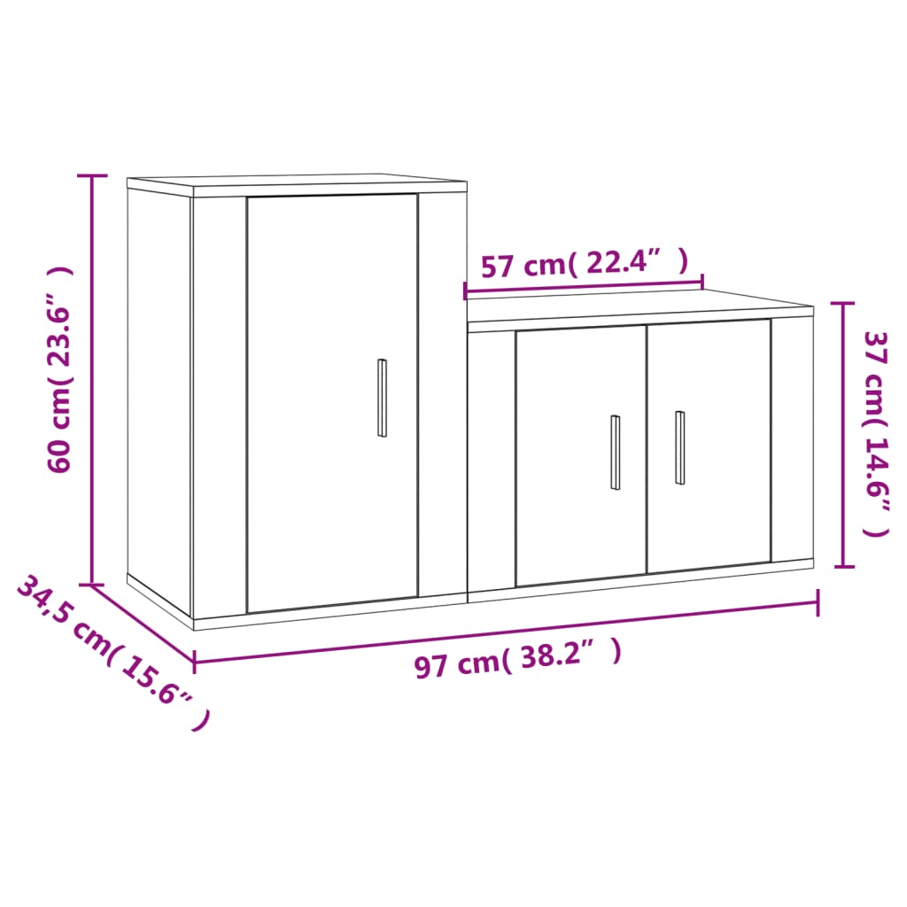 Ensemble de meubles TV 2 pcs noir bois d'ingénierie