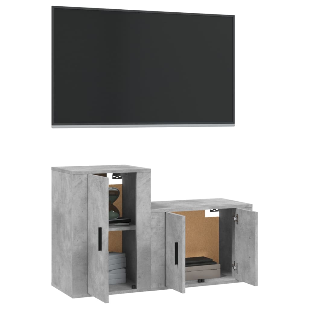 Ensemble de meubles TV 2 pcs gris béton bois d'ingénierie