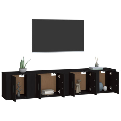 Ensemble de meubles TV 4 pcs Noir Bois d'ingénierie