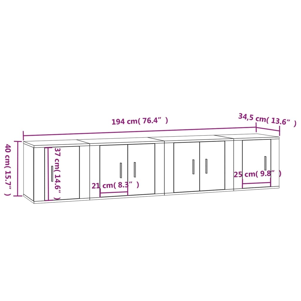 Ensemble de meubles TV 4 pcs Noir Bois d'ingénierie