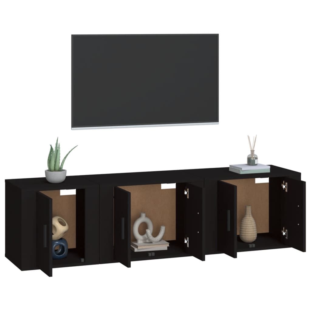 Ensemble de meubles TV 3 pcs Noir Bois d'ingénierie