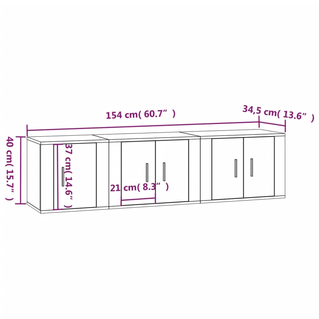 Ensemble de meubles TV 3 pcs Noir Bois d'ingénierie