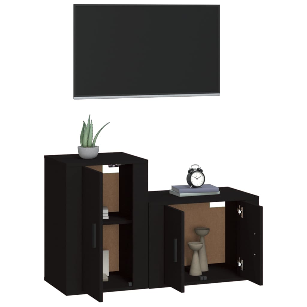 Ensemble de meubles TV 2 pcs noir bois d'ingénierie