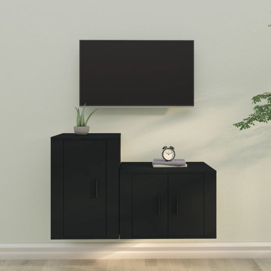 Ensemble de meubles TV 2 pcs noir bois d'ingénierie