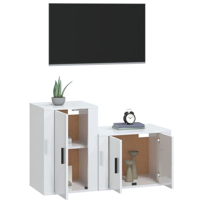 Ensemble de meubles TV 2 pcs blanc brillant bois d'ingénierie