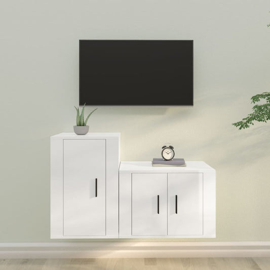 Ensemble de meubles TV 2 pcs blanc brillant bois d'ingénierie