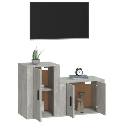 Ensemble de meubles TV 2 pcs gris béton bois d'ingénierie