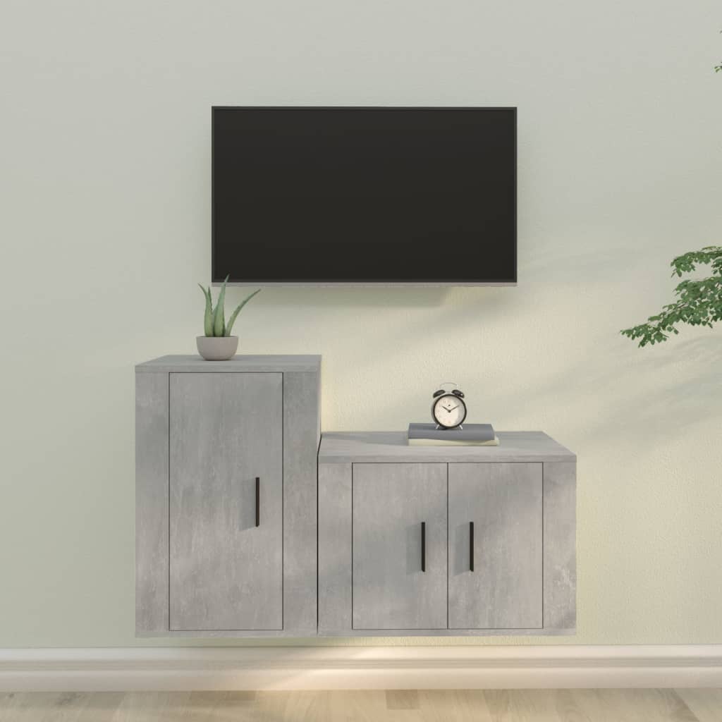 Ensemble de meubles TV 2 pcs gris béton bois d'ingénierie