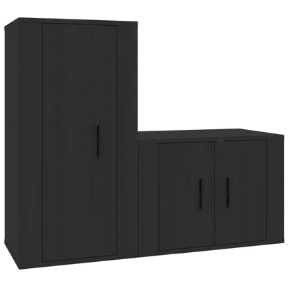 Ensemble de meubles TV 2 pcs noir bois d'ingénierie