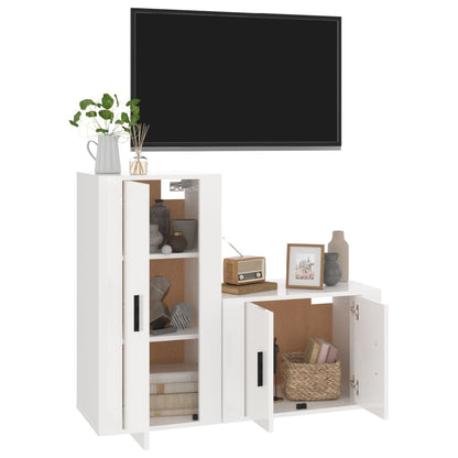 Ensemble de meubles TV 2 pcs blanc brillant bois d'ingénierie