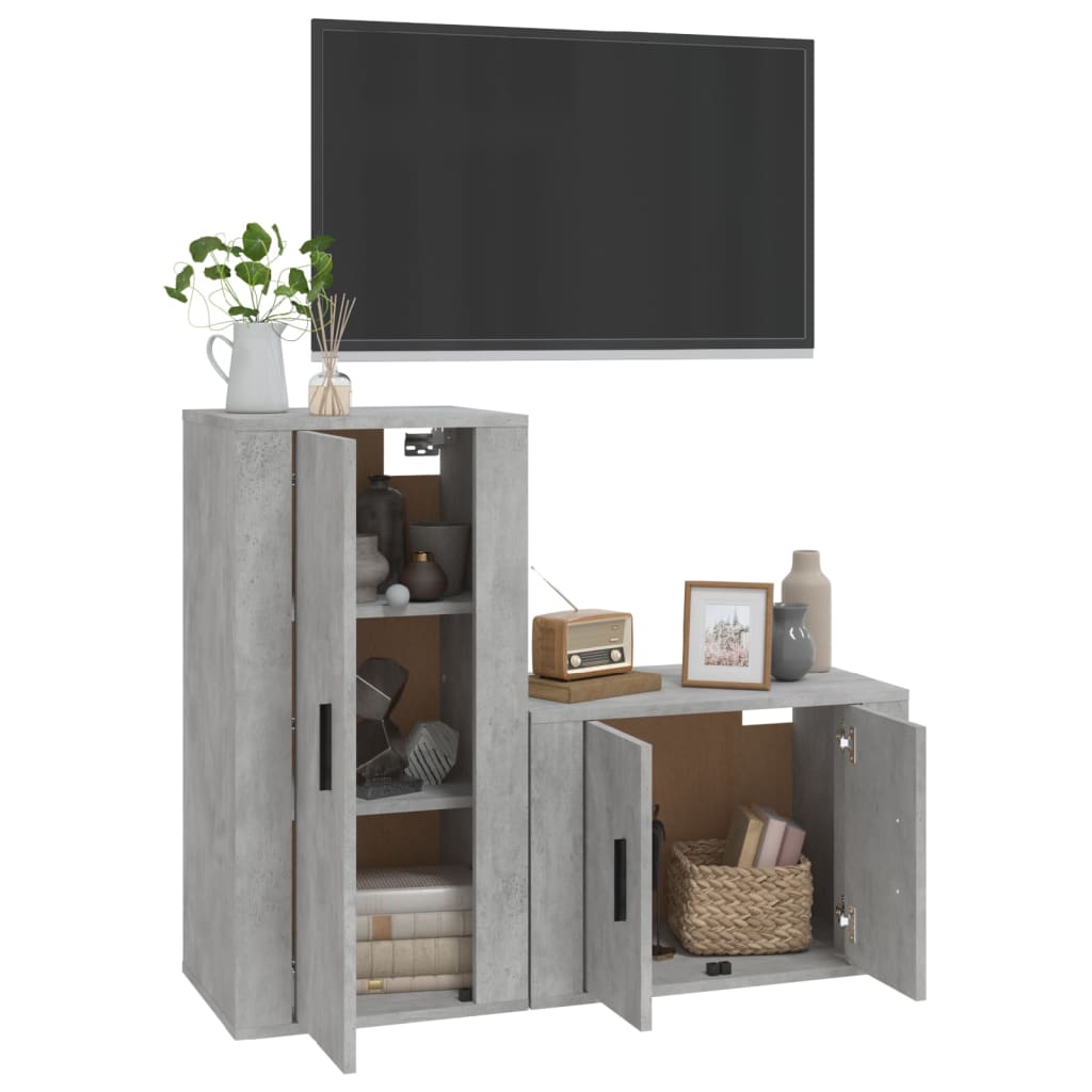 Ensemble de meubles TV 2 pcs gris béton bois d'ingénierie