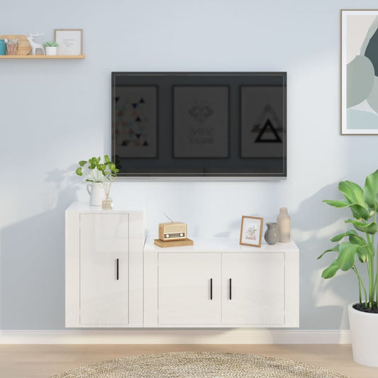 Ensemble de meubles TV 2 pcs blanc brillant bois d'ingénierie