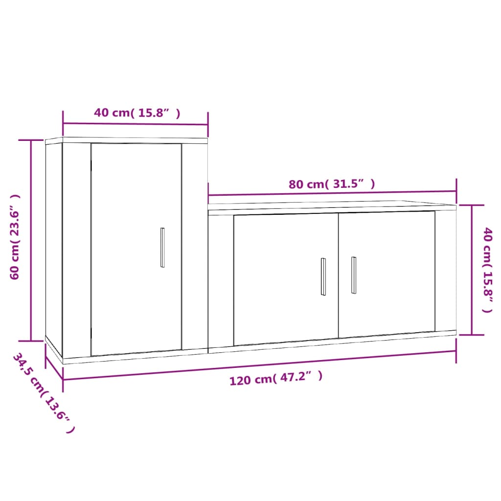 Ensemble de meubles TV 2 pcs Chêne fumé Bois d'ingénierie