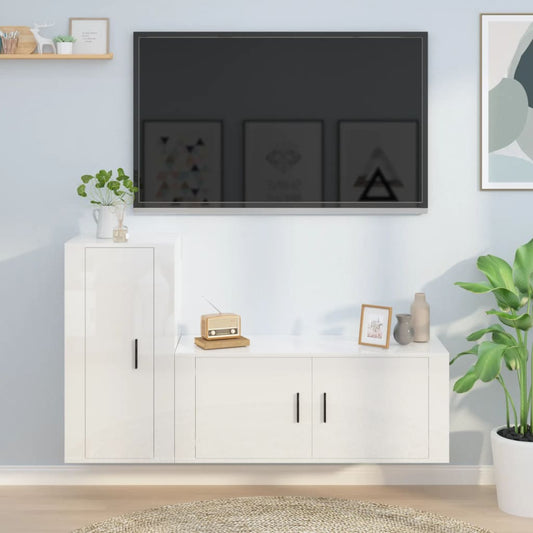 Ensemble de meubles TV 2 pcs blanc brillant bois d'ingénierie