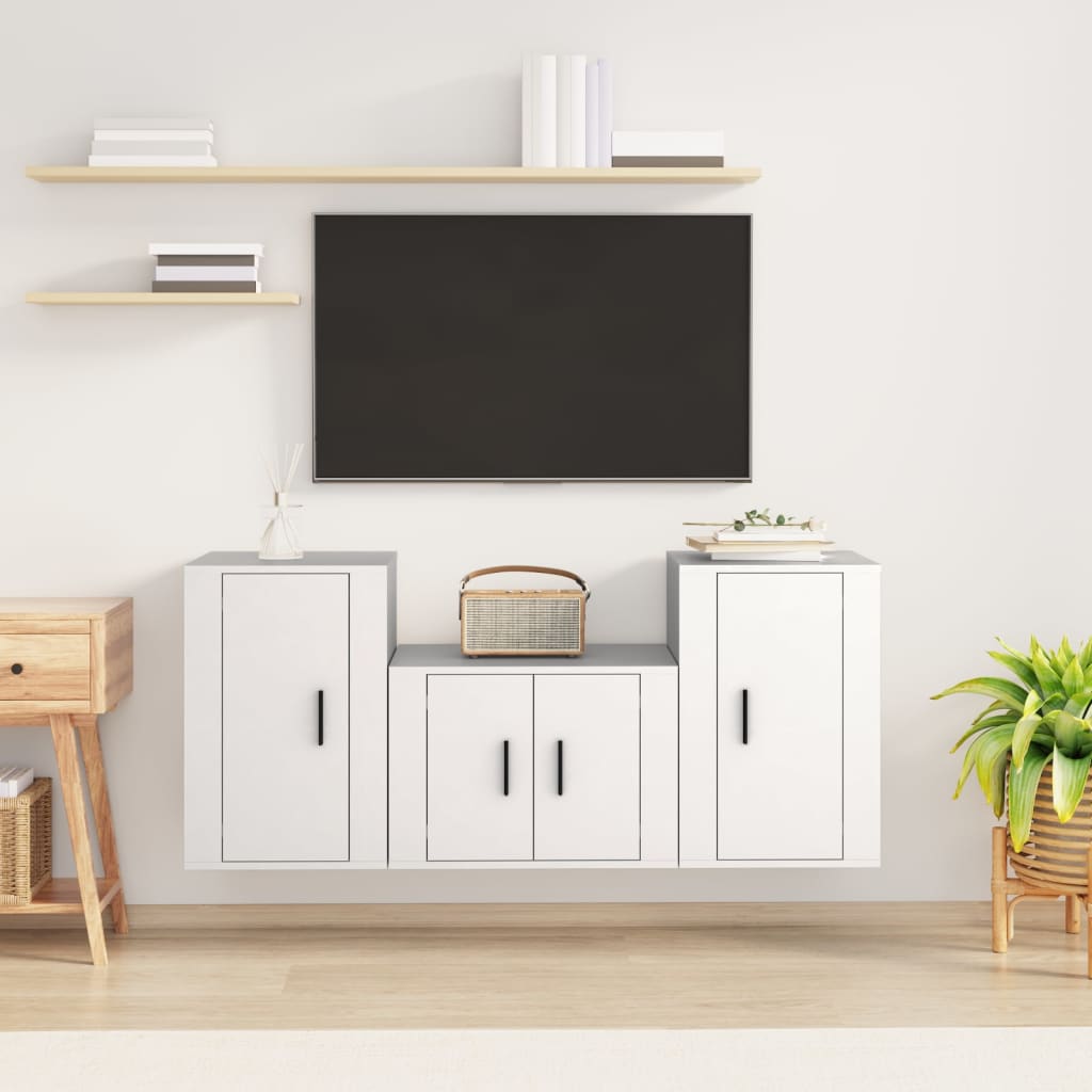 Ensemble de meubles TV 3 pcs Blanc Bois d'ingénierie