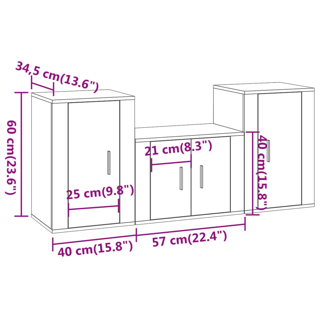 Ensemble de meubles TV 3 pcs Noir Bois d'ingénierie