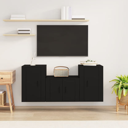 Ensemble de meubles TV 3 pcs Noir Bois d'ingénierie