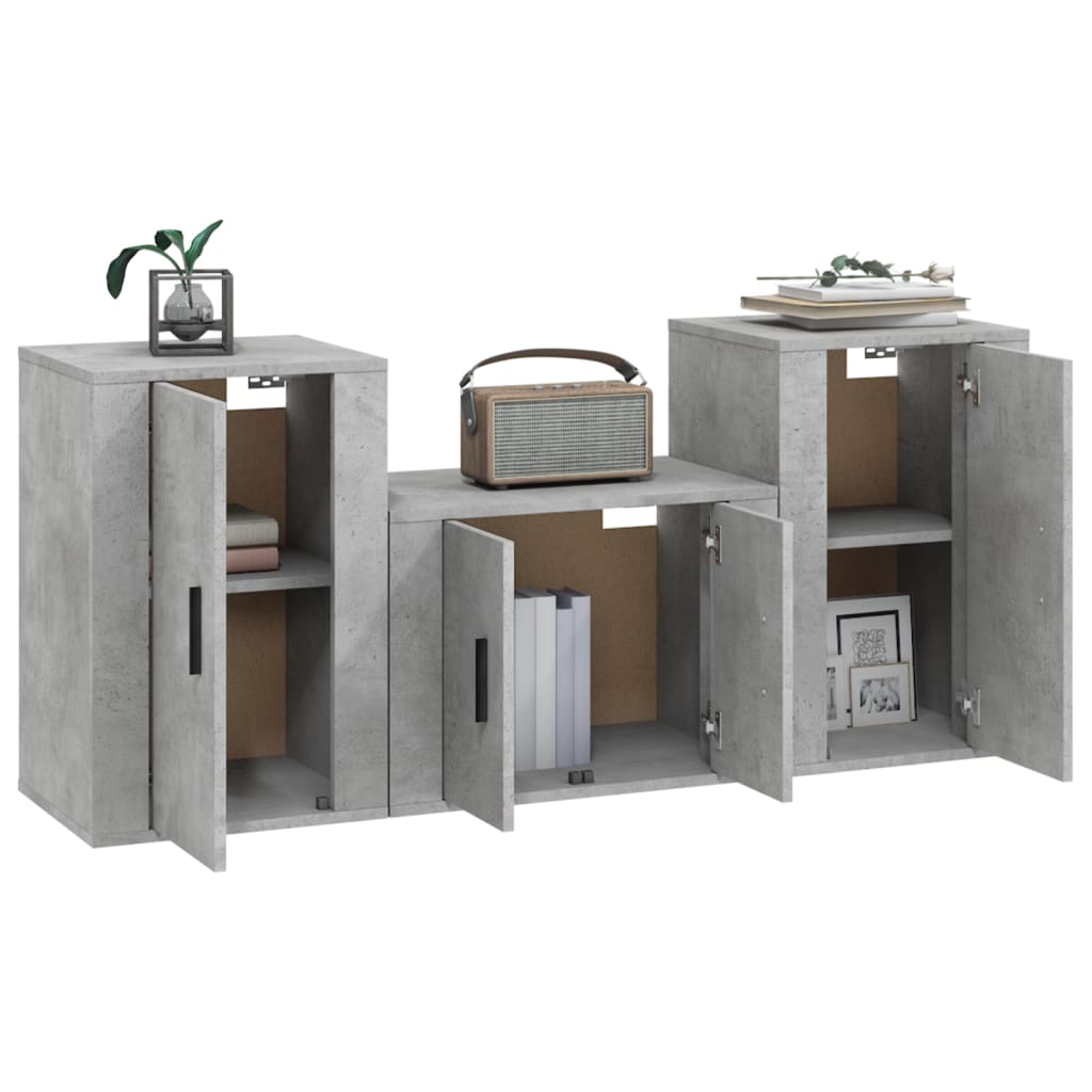 Ensemble de meubles TV 3 pcs Gris béton Bois d'ingénierie