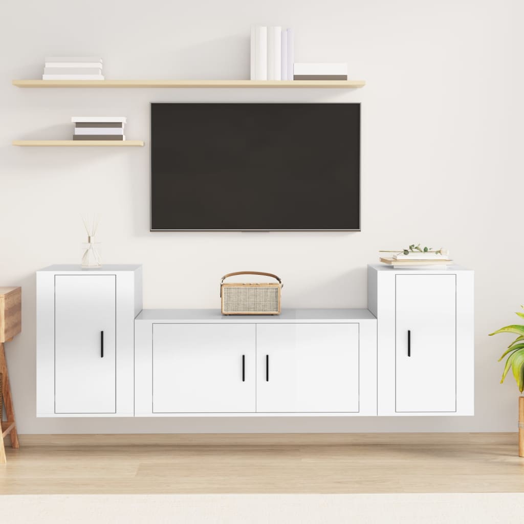 Ensemble de meubles TV 3 pcs Blanc brillant Bois d'ingénierie